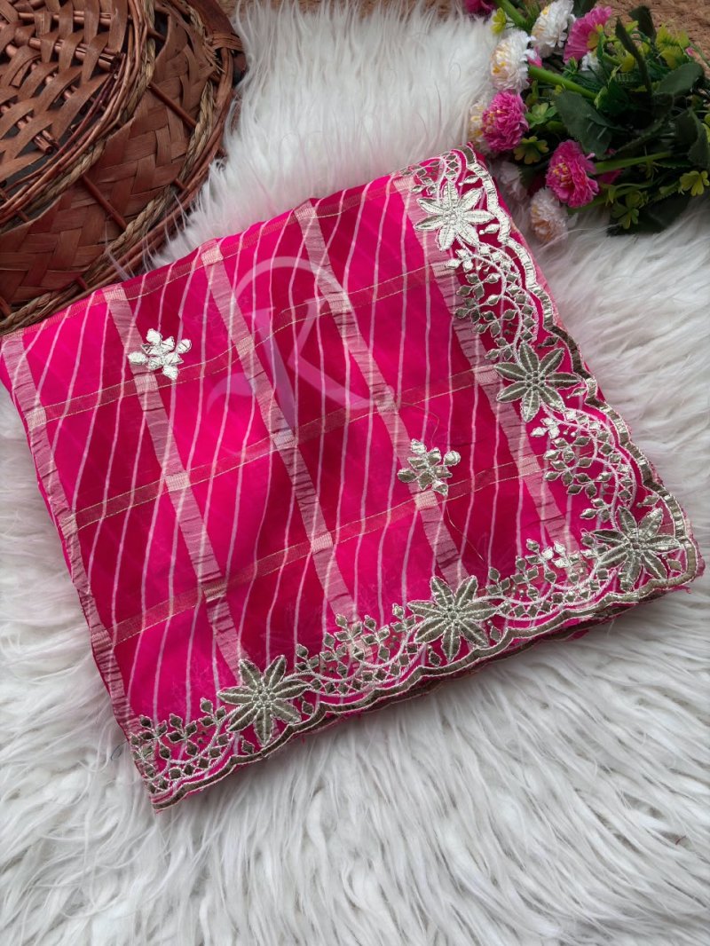 Jk 397 Viscose Chokda Leheriya With Gotta Foil Work Saree